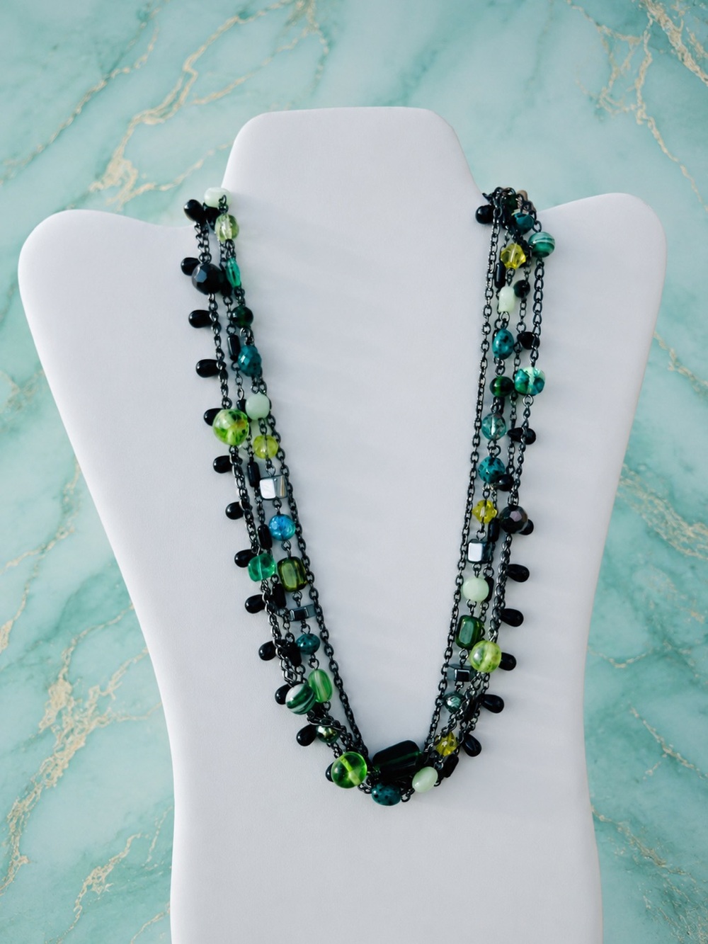 Lia Sophia ‘Herb Garden’ 5-Strand Mossy Green, Black Aqua, Teal Beaded Necklace - Picture 3 of 10